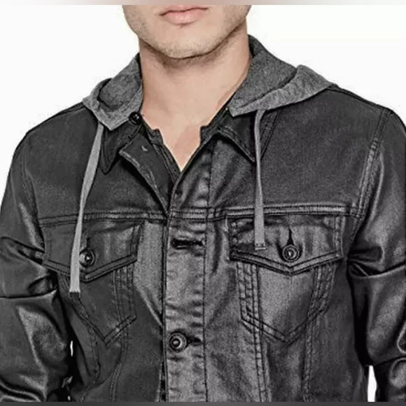 Men's G by Guess Coated Denim Jacket With Removable Hoodie XL - Picture 4 of 12
